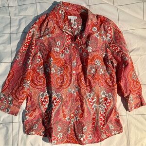 Red Charter Club Paisley 14 Long Sleeve Collared Button Down
